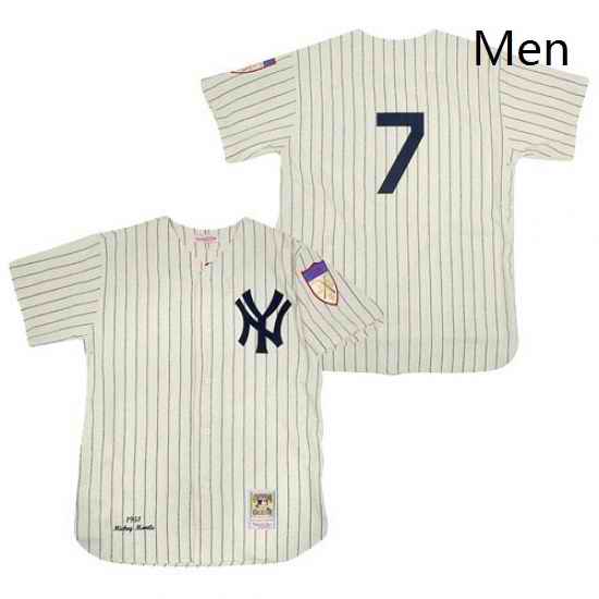 Mens Mitchell and Ness 1951 New York Yankees 7 Mickey Mantle Replica Cream Throwback MLB Jersey